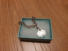 Genuine Tiffany & Co Blue Splash Sterling Silver Heart Bracelet With Box Pouch
