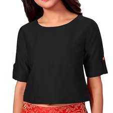 Women's Saree Blouse Dupion Silk Wasit Long Crop Top Readymade Beautiful Choli