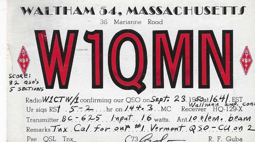 Qsl 1950 waltham radio - , ma