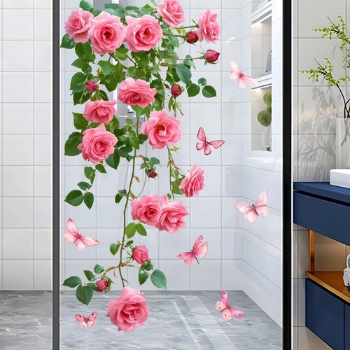Pink rose butterfly window - rose,