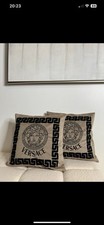 Set of 2 Beige-Grey Luxury-Style Velvet Cushion Covers Black Embroidery 45x45 CM