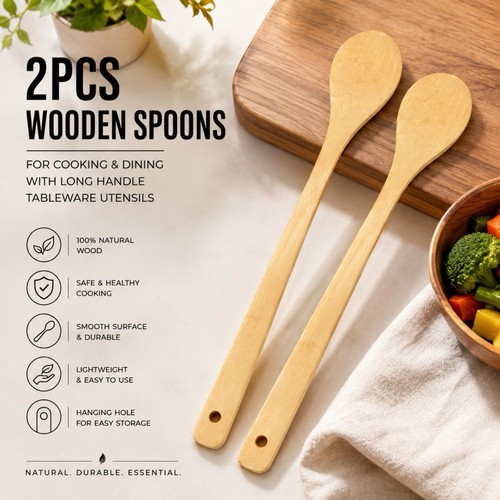 2pcs wooden spoons for cooking - 2pcs,