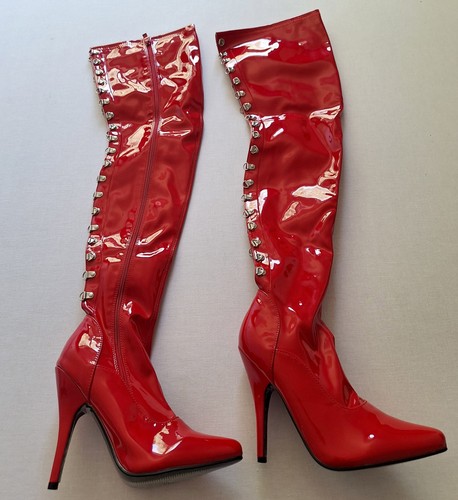 Red patent thigh high - red, boots