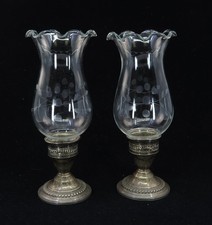 Antique c.1905 Newburyport Sterling Silver & Etched Glass Hurricane Lamps 8.5"t