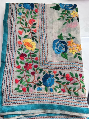 Hand embroidered silk kantha - hand,