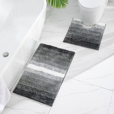 2xNon Slip Bath Mat Extra Large Bathroom Rug Water Absorbent Toilet Pedestal Mat