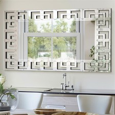 XL Rectangle Decorative Venetian Wall Mirror Elegant Artistic Silver Hung Mirror