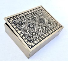 1970s Gold and black Art Deco Cigarette Cards trinket storage Memory Box Case 5”