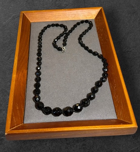 Vintage necklace faceted black - necklace,