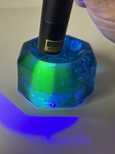 Antique Victorian Blue Heavy Glass Piano Insulator Castor Coaster, UV Green Glow