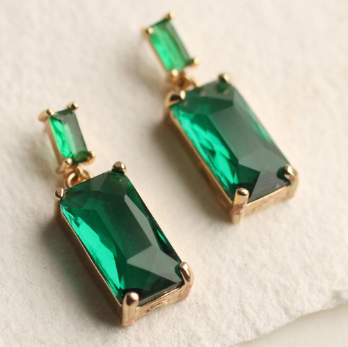 Genuine baguette emerald stud - baguette,