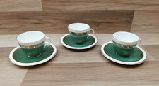 3 x Vintage E Brain & Co Foley China Small Green & Gold Coffee Cups & Saucers
