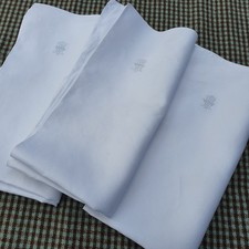 Antique linen napkins, monogram with crown, unusual construction x3