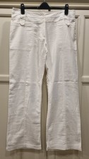 Fat Face White 55% Linen / 45% Cotton Full Length Trousers Size 16 Long in VGC