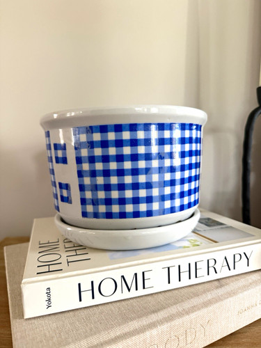 Vintage blue white gingham - blue,
