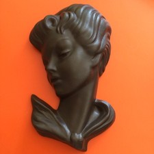 Vintage Retro 1950-60s Ceramic Lady Woman Face Wall Plaque Hanging Art Deco Head