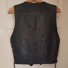 Bikers Leather Waistcoat 'Live to Ride' Eagle Embossed vintage szS