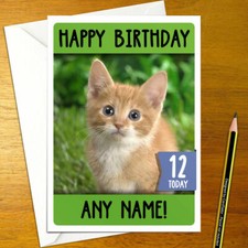 CUTE CAT Personalised Birthday Card - A5 animal kitten tabby meow boy girl happy