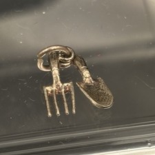FORK & TROWEL Bracelet Charm .94g Antique Miniature 10mm Pendant GARDENING Gift