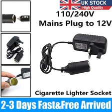 UK 240V Mains Plug to 12V Socket Adapter Car Cigarette Lighter Power Converter