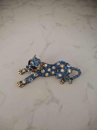 Blue rhinestones leopard cat - rhinestones,