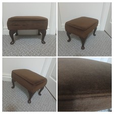 Vintage 1980s -  Footstool Brown Velour Padded Pouffe Seat