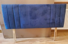  Padded Plush Blue Velvet Headboard - Small Double
