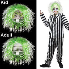 Adult Kids Beetlejuice Wig Wavy Green White Wig Halloween Cosplay Costume Prop