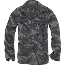 Brandit Mens SlimFit Hiking Shirt Military Long Sleeve Army Cotton Top Dark Camo