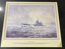 Vintage Signed print “HMS King George V” a battleship of Royal Navy J E Winston
