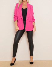 LADIES FUSHIA PINK RUCHED SLEEVE BLAZER SIZE S (UK 8) (REF 773)