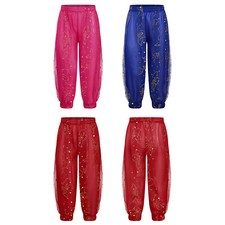 Kids Girls Shiny Sequin Harem Dance Pants Arabic Belly Dancer Costume Trousers