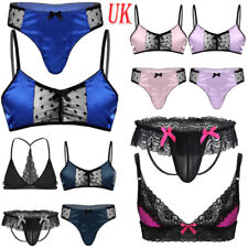 UK Men's Sissy Crossdressing Lingerie Set Underwear Wireless Bra Top with Briefs
