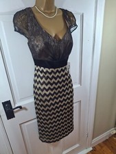 Linea Raffaelli Black & Gold Patterned Lined Dress, 40 UK 12, New With Tag £499