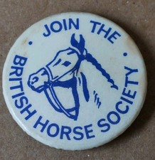 Vintage Pin Badge JOIN THE BRITISH HORSE SOCIETY c1970s Equestrian Memorabilia 