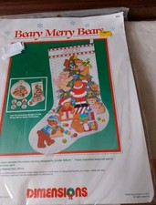 1988 Dimensions Beary Merry Bears Crewel embroidery Stocking Kit