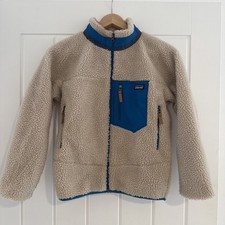 BNWOT Patagonia Boys Sherpa Fleece Teddy Borg Jacket Zip Up Beige Blue Size M