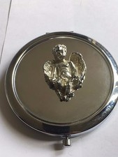 Cherub With Angel Wings TG226  Fine Pewter on Round Shape Compact Mirror