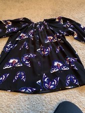 TUCKER Size Small 100% Silk Black Butterfly Pattern 3/4 Sleeve Top Blouse Shirt
