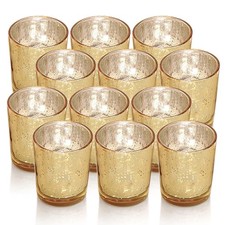Gold Votive Candle Holders, Mercury Glass Tealight Candle Holder Set of 12, P...