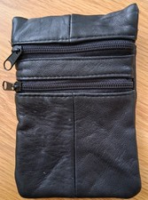 New Black Soft Italian Leather Long Clutch Zip Purse For Phone  Doubke Pockets