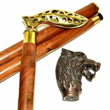 Wood Walking Stick Wolf Head