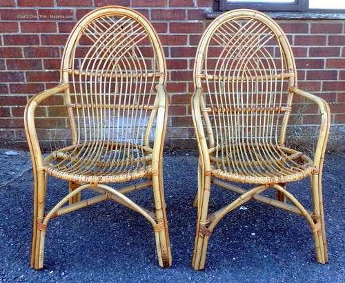 Pair vintage bamboo - , armchairs