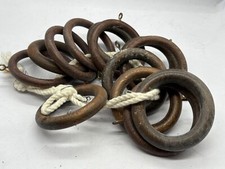 VINTAGE WOODEN OAK  CURTAIN RINGS SET OF 12 WITH EYELETS RUSTIC RETRO INTERIOR