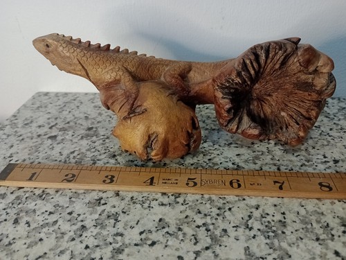 Carved wooden wood burr lizard - carved,