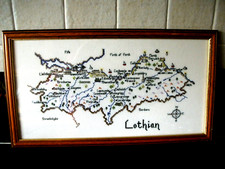 Lothian in Scotland Vintage Cross Stitch Embroidered Map Picture