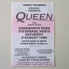 Queen Knebworth Park 1986 Concert Ticket Stub Final Freddie Mercury Concert (NM)