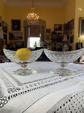 Pair Heavy Antique Georgian ? Irish? Cut Glass Outsize Pedestal Salts Dishes