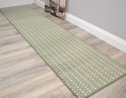 Green herringbone hall runner - herringbone,
