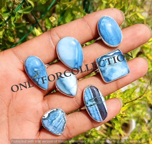 Natural blue opal gemstone - blue, 925
